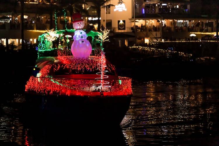 boat with christmas decorations on it